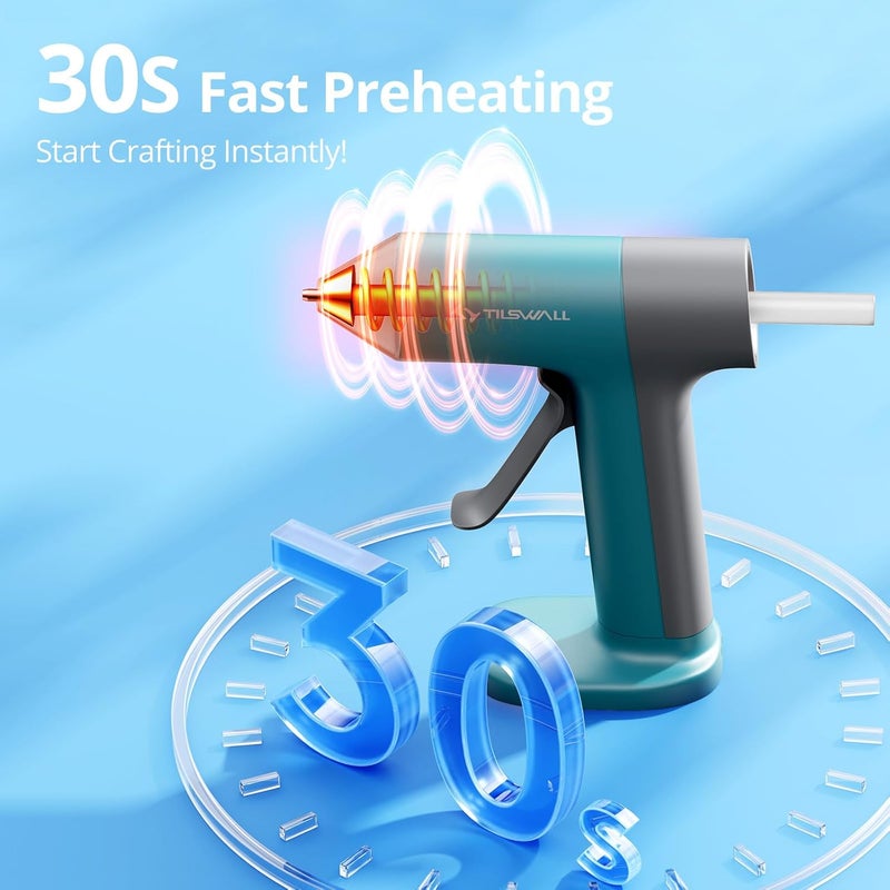 TILSWALL Cordless Hot Glue Gun, Rapid 30s Preheat, Mini glue gun and sticks set with 2000mAh Type-C Rechargeable, Smart Power Off, 20 Premium Glue Sticks, Ideal for DIY Crafts, Gift Making Blue - Image 3